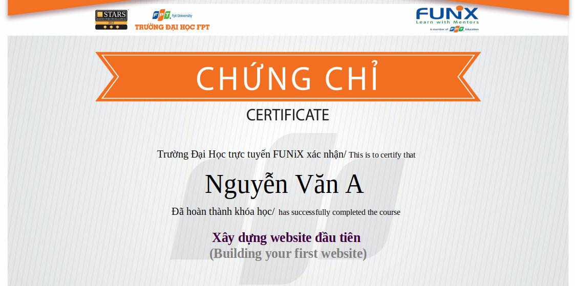 CHỨNG CHỈ LẬP TRÌNH JAVASCRIPT - FUNIX
